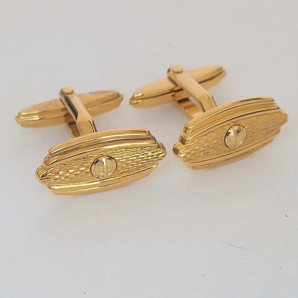 Dunhill D Cufflinks Gold Tone Logo‎ Oval Designer Logo Vintage Retro Geometric